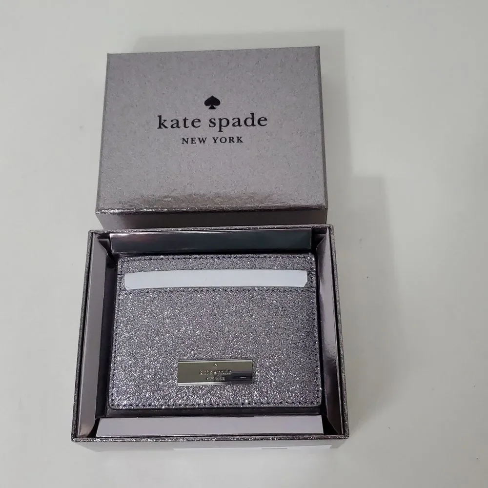 Kate Spade Kenzie Glitter Cardholder Candied Flower Silver NIB